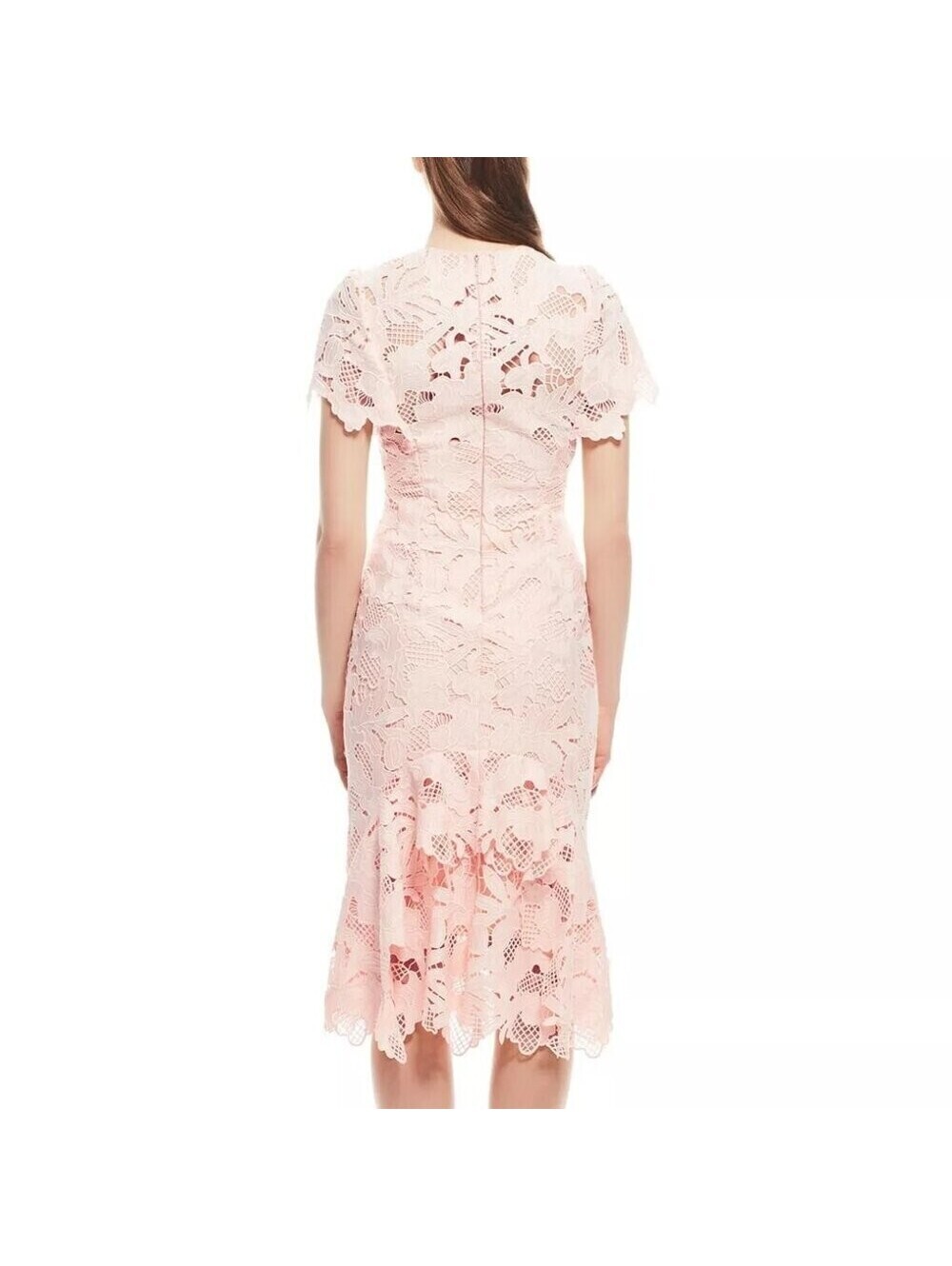 LELA ROSE~LEAF GUIPURE LACE RUFFLE SKIRT DRESS~MIDI~BLUSH~SZ 12~EUC - Picture 2 of 9